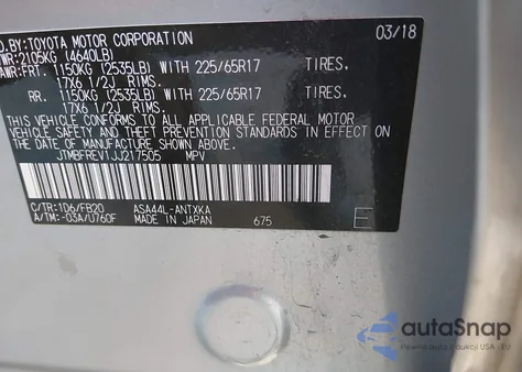 2018 Toyota Rav4 Le z USA, uszkodzony, nr VIN JTMBFREV1JJ217505